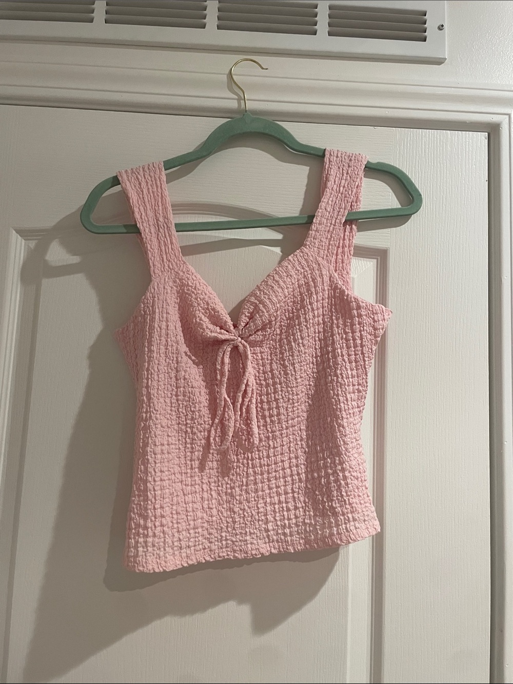 Pink Textured Tie-Front Tank Top - Women-Tj maxx- Worn once